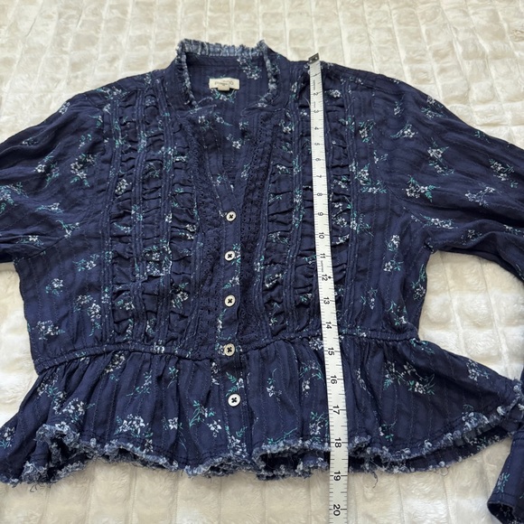 Pilcro Anthropologie Small Blue Floral Button Down Peplum Babydoll Blouse Top - Picture 7 of 9